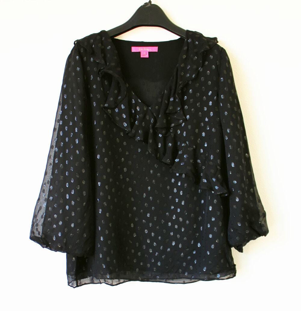 NWT Lilly Pulitzer Olenna Silk Top, Onyx, Lined, Size L